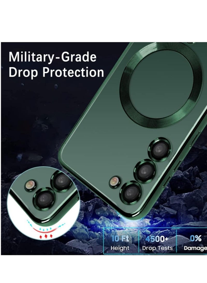 ELTRAZONE Compatible with Samsung Galaxy S23 Plating Magnetic Case with Camera Lens Protector Magnetic Cover Soft TPU Clear Body Slim Fit Shockproof Case for Samsung Galaxy S23-Green - Image 5