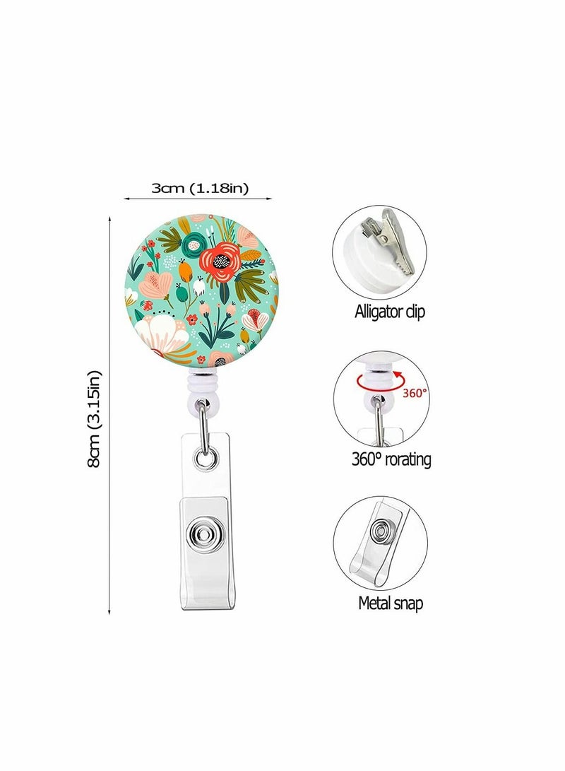 KASTWAVE Retractable Badge Reel Clip, KASTWAVE Badge Holder with Alligator Clip, Cute Badge Clip on ID Name Card Holders for Nurse Doctor and Office (3Pack Floral Flowers) - Image 3