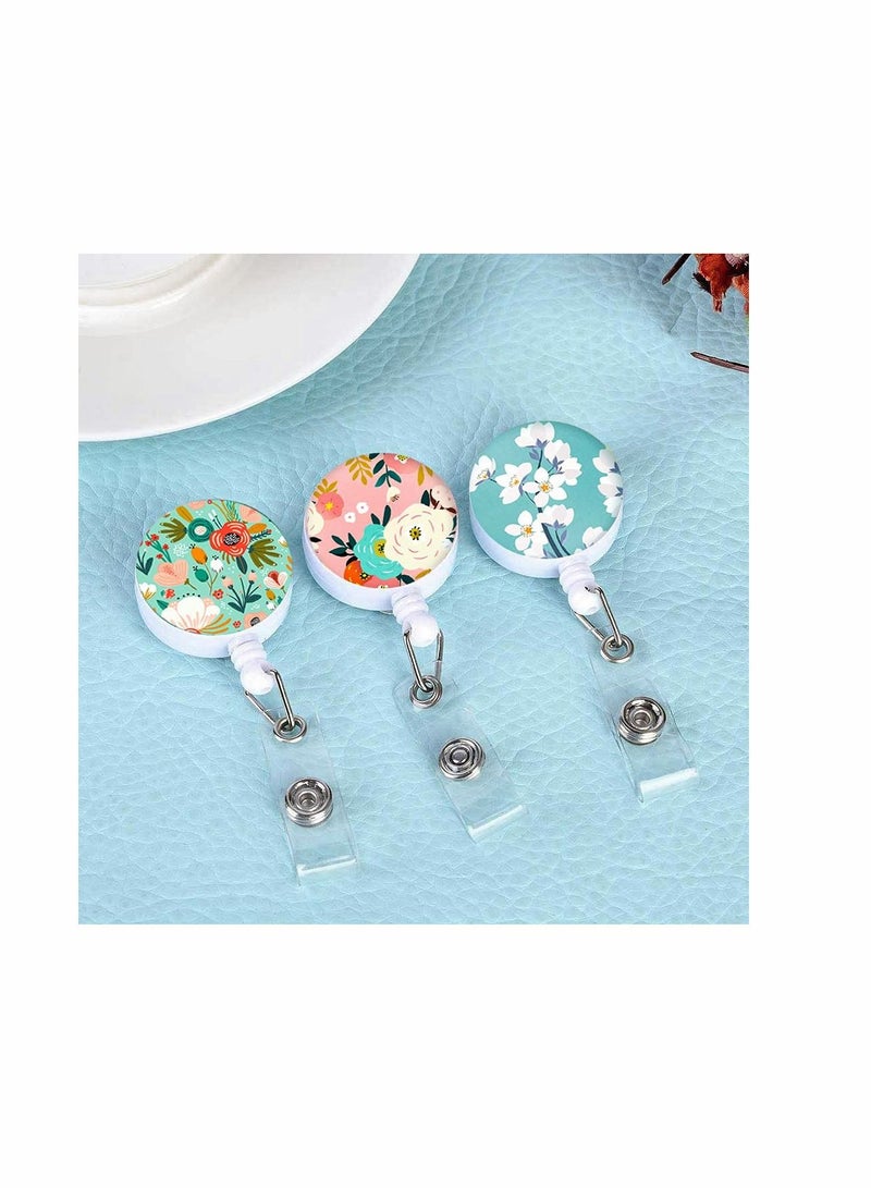 KASTWAVE Retractable Badge Reel Clip, KASTWAVE Badge Holder with Alligator Clip, Cute Badge Clip on ID Name Card Holders for Nurse Doctor and Office (3Pack Floral Flowers) - Image 4