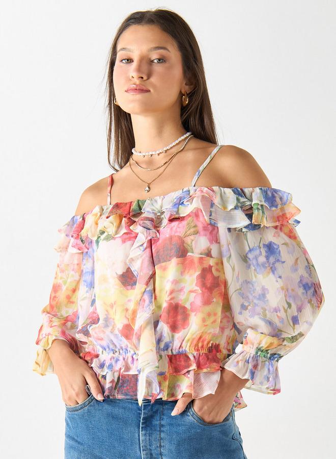 تواكستريمز بلوزة بأكمام منفوخة وأكتاف مكشوفة وطبعات زهرية من تو إكستريمز - Image 1