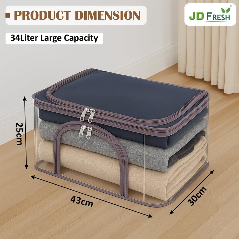 JD FRESH ، 3 قطع من أكياس التخزين الشفافة سعة 34 لتر، مزودة بمقابض، مناسبة لتخزين الملابس أو الأغراض الأخرى. تتميز بتصميمها القابل للطي وسهولة الاستخدام. - Image 2