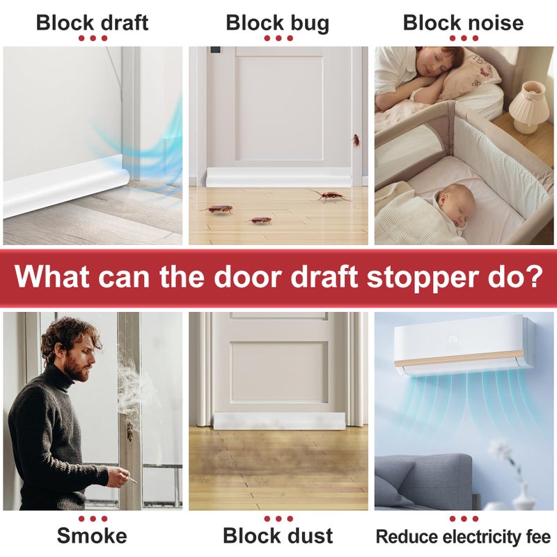 HomeProtect Door Draft Stopper Weather Stripping Door Seal Under Door Sweep Block Cold Air Gaps Front Soundproof Draft Blocker for Bottom of Door Suitable for Interior/Exterior,White - Image 4