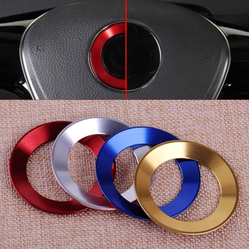 QASULER Car Steering Wheel Logo Trim Decoration Ring - Red - Image 4