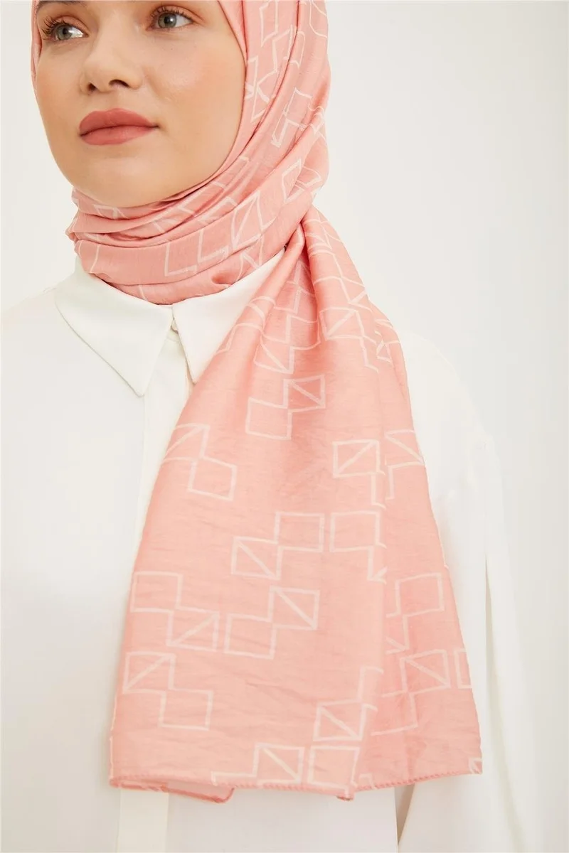 ARMINE Trend Dust Pink Geometric Pattern Pure Lina Shawl 15-23031