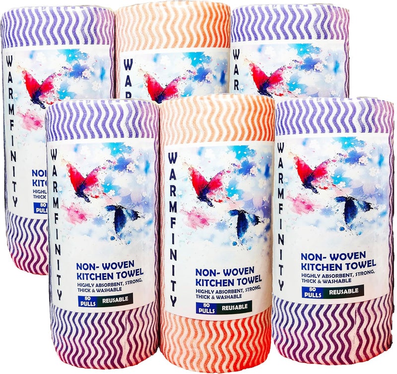 Warmfinity Multipurpose Kitchen Roll/Tissue/Towel Washable & Quick-Dry Non-Woven cloth, Dish Towel, for Kitchen Cleaning, Home Cleaning Super Absorbent Reusable Tissue Roll 80 Pulls in each roll (6) - Image 1