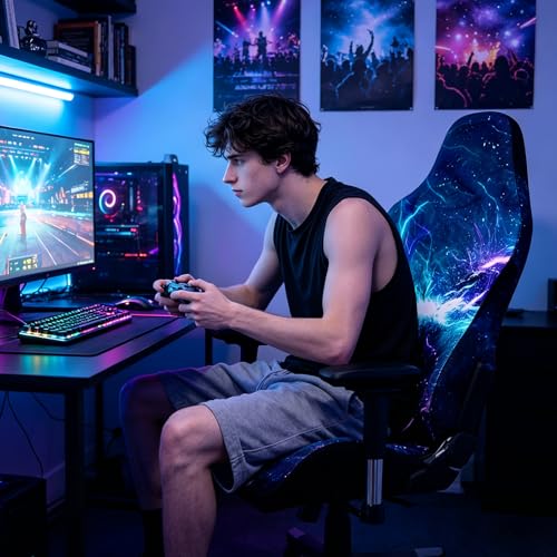 QYZDLM Gaming Chair Covers Slipcovers, 3D Printing Stretchable Elastic Computer Reclining Gaming Chair Seat Cover with Armrest Cover (No Chairs)(H) - Image 2