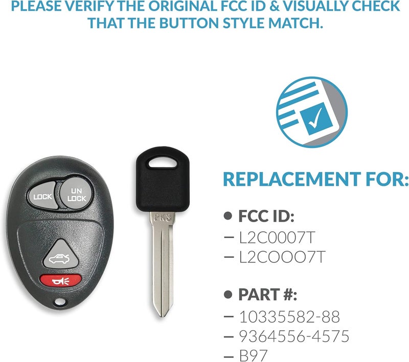 Keyless2Go Replacement Keyless Entry Car Key Fob with Uncut PK3 Transponder Ignition Key (2 Pack) - Image 4