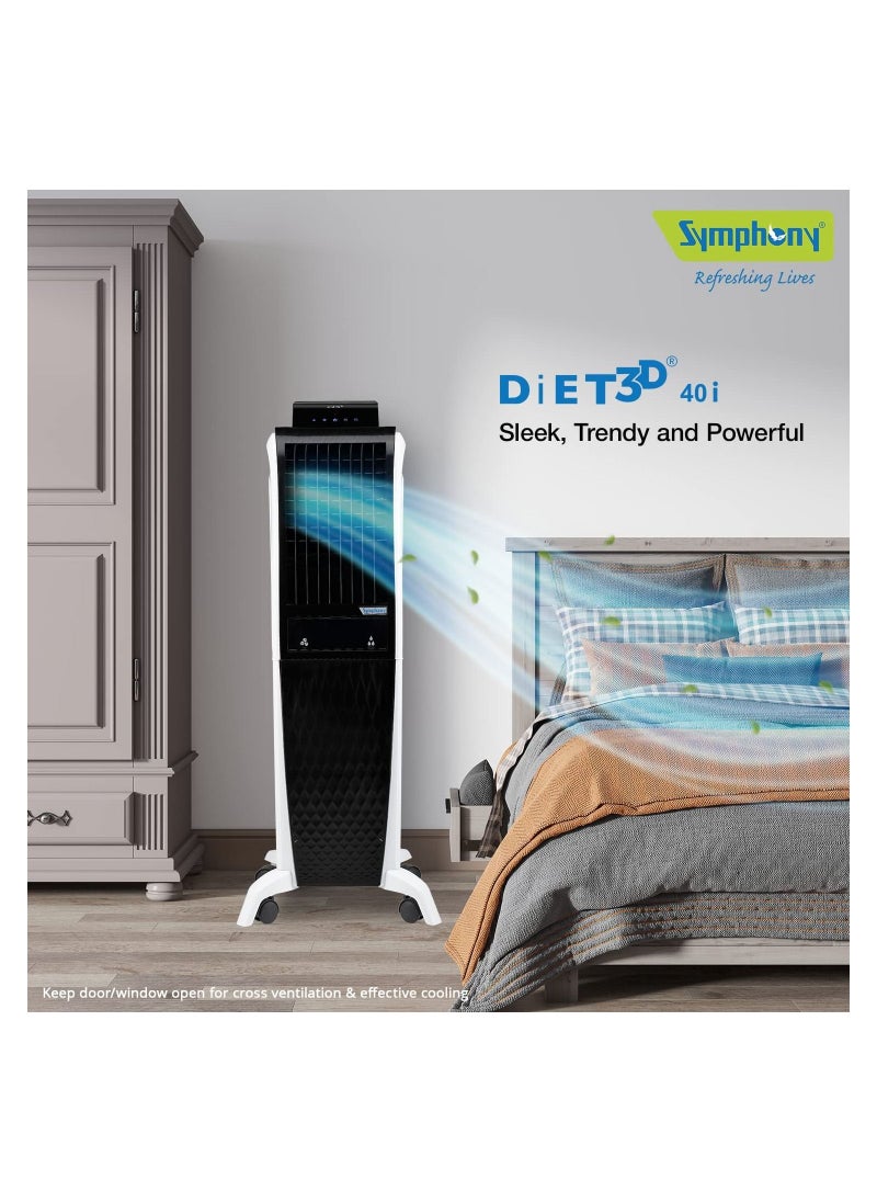 SYMPHONY - Symphony Diet 3D 40i Portable Tower Air Cooler For Home with 3-Side Honeycomb Pads, Pop-Up Touchscreen, i-Pure Technology and Low Power Consumption, 40L, Grey - Image 1