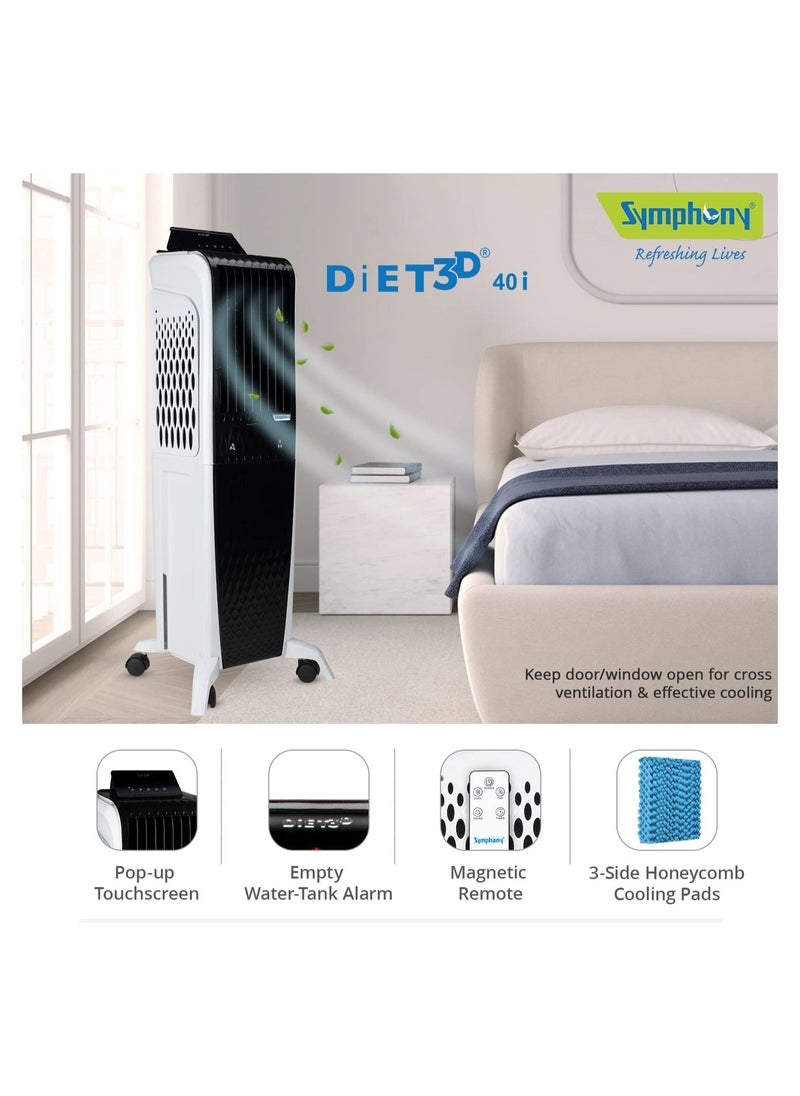 SYMPHONY - Symphony Diet 3D 40i Portable Tower Air Cooler For Home with 3-Side Honeycomb Pads, Pop-Up Touchscreen, i-Pure Technology and Low Power Consumption, 40L, Grey - Image 1
