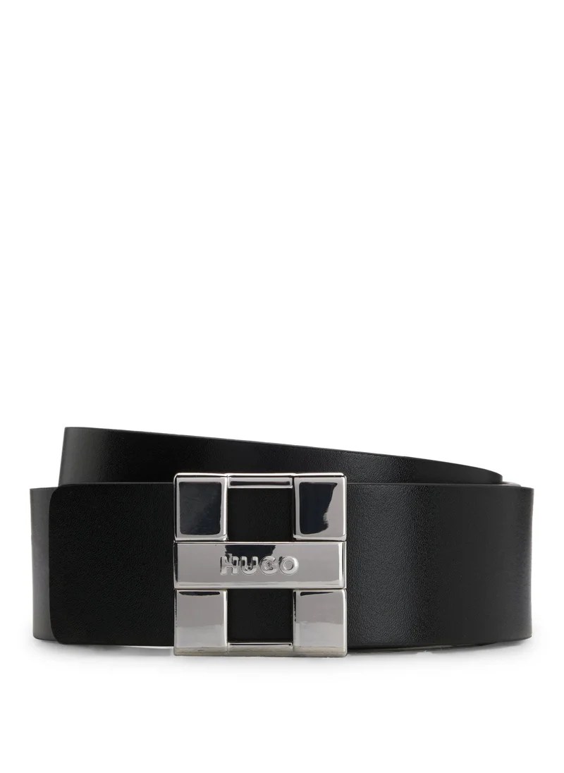 هوجو Italian-leather reversible belt with logo buckle