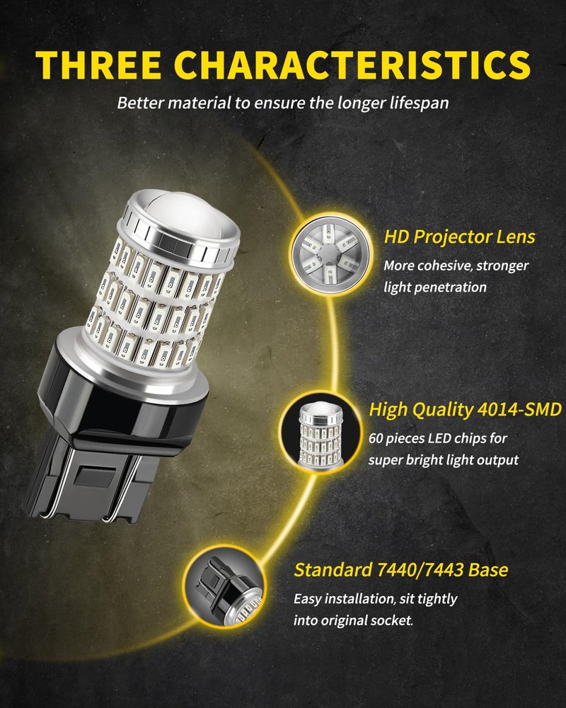AUXLIGHT مصابيح LED AUXLIGHT 7440 7441 7443 7444 T20 992 W21W حمراء لامعة، فائقة السطوع 60-SMD بديل لمصابيح الفرامل/المؤخرة، مصابيح الوميض، إشارات الانعطاف/مواقف أو مصابيح التشغيل (عبوة من 2)  - Image 2