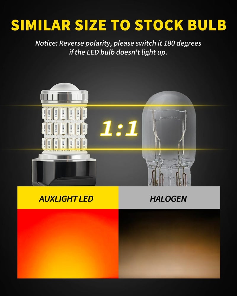 AUXLIGHT مصابيح LED AUXLIGHT 7440 7441 7443 7444 T20 992 W21W حمراء لامعة، فائقة السطوع 60-SMD بديل لمصابيح الفرامل/المؤخرة، مصابيح الوميض، إشارات الانعطاف/مواقف أو مصابيح التشغيل (عبوة من 2)  - Image 4