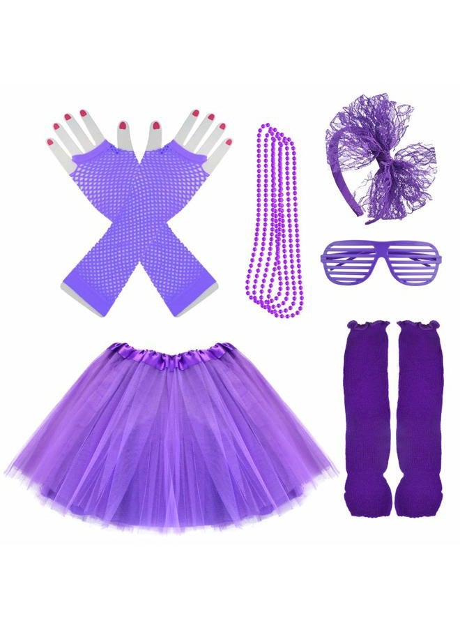 Miayon 1980s Fancy Outfits Dress Costume Accessories for Girl Kids Halloween, Purple, one size - Image 1