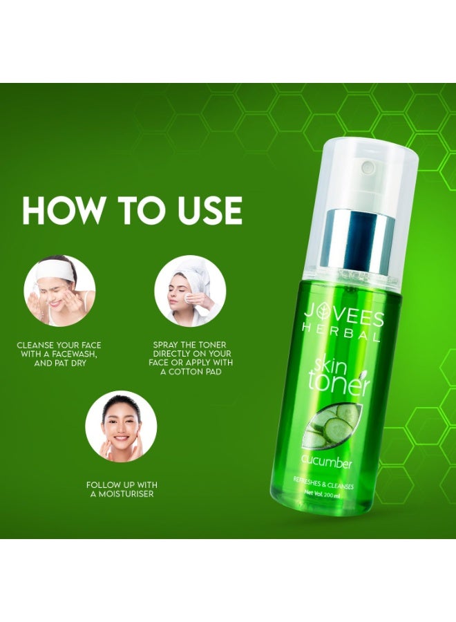 Jovees Herbal Cucumber Skin Toner For Glowing And Hydrating Skin | Face Mist & Toner for Oily & Acne Prone Skin | Cleansing & Pore Tightening | Paraben, Alcohol And Chemical Free 200ml - Image 4