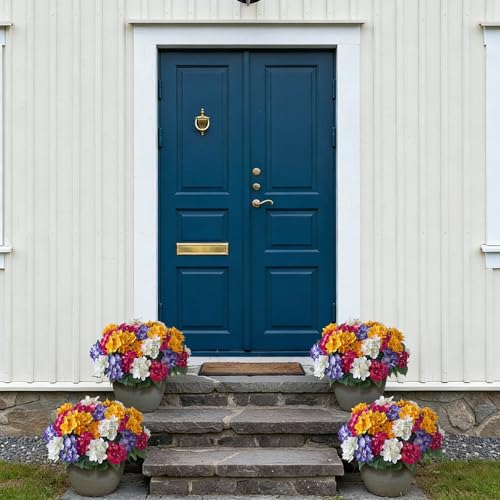FOTEEWL 8 Bundles Artificial Hydrangea Flowers for Outdoor Decor, Realistic Faux Silk Bouquets Sun-Resistant Fake Plants for Front Door Balcony Farmhouse Garden Home Spring Summer Decor (Mixed Color) - Image 4