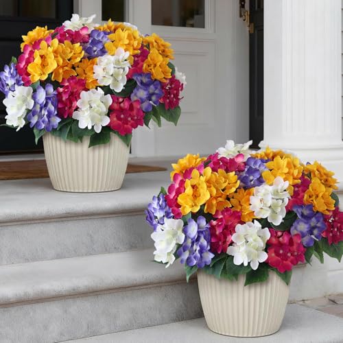 FOTEEWL 8 Bundles Artificial Hydrangea Flowers for Outdoor Decor, Realistic Faux Silk Bouquets Sun-Resistant Fake Plants for Front Door Balcony Farmhouse Garden Home Spring Summer Decor (Mixed Color) - Image 2