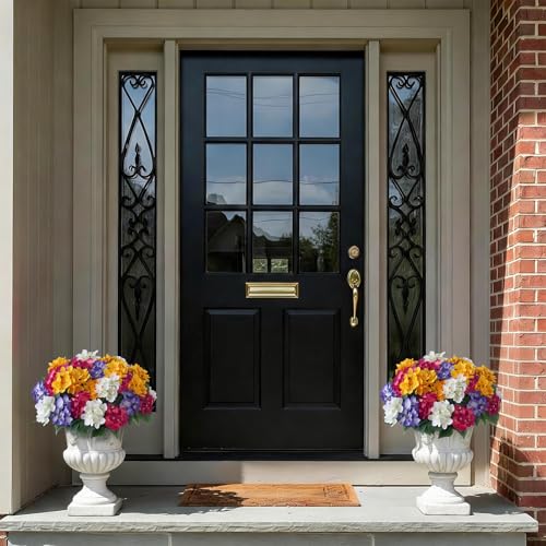 FOTEEWL 8 Bundles Artificial Hydrangea Flowers for Outdoor Decor, Realistic Faux Silk Bouquets Sun-Resistant Fake Plants for Front Door Balcony Farmhouse Garden Home Spring Summer Decor (Mixed Color) - Image 3