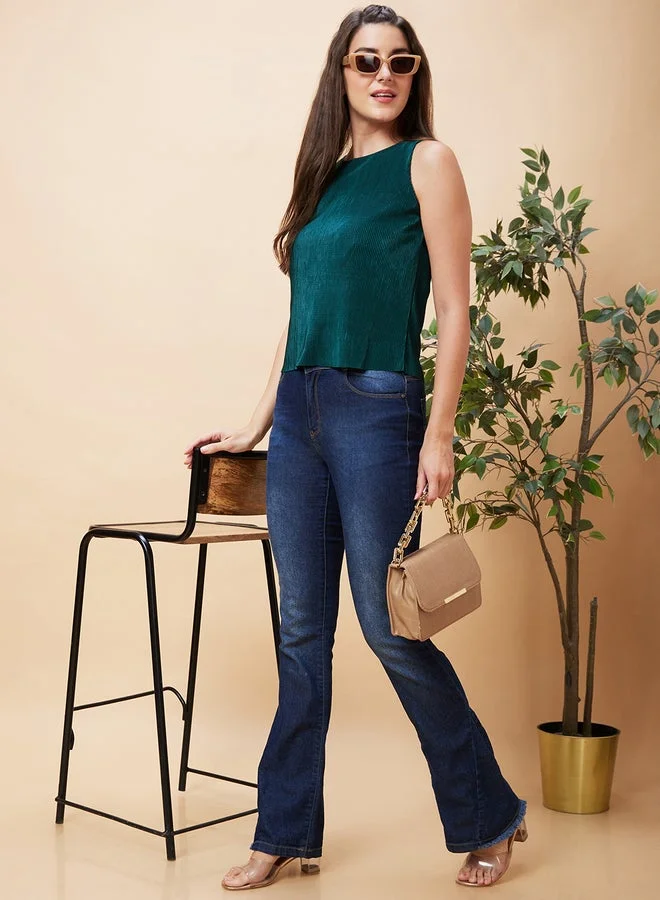 globus Globus Textured Round Neck Sleeveless Top