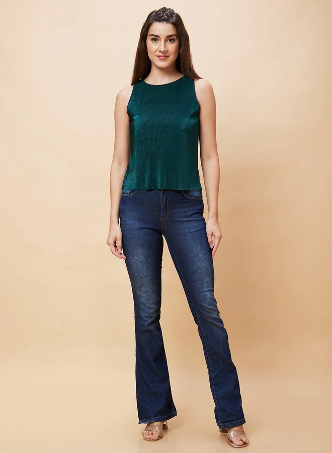 globus Globus Textured Round Neck Sleeveless Top