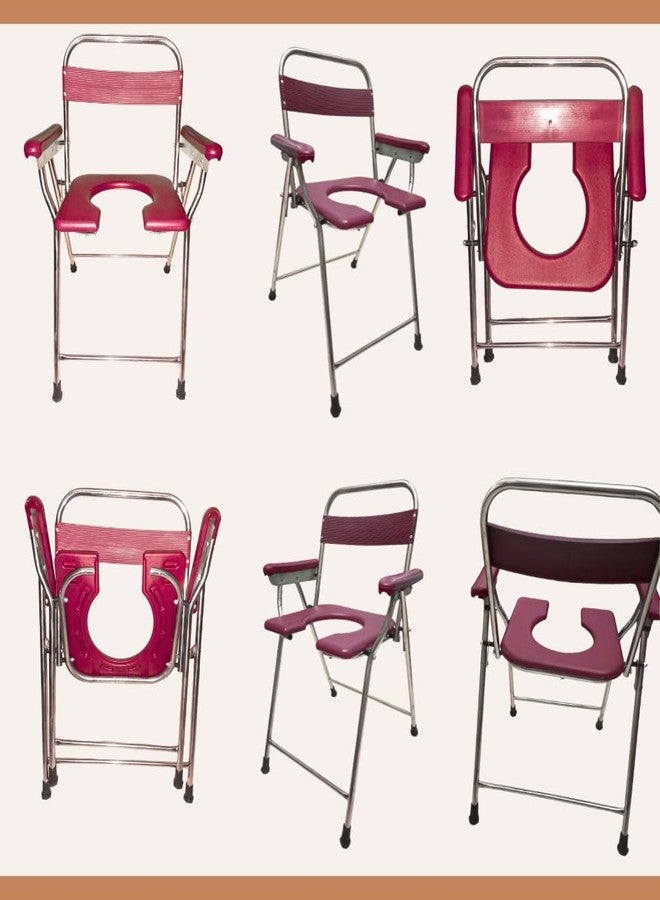 Stainless Steel Toilet Chair, Foldable, Stainless Steel Commode, Bathroom Chair, for Elderly, Disabled and Pregnant Women, Lightweight, Portable, Anti-Skid, Support Upto 100Kg (Red, Normal) - Image 4