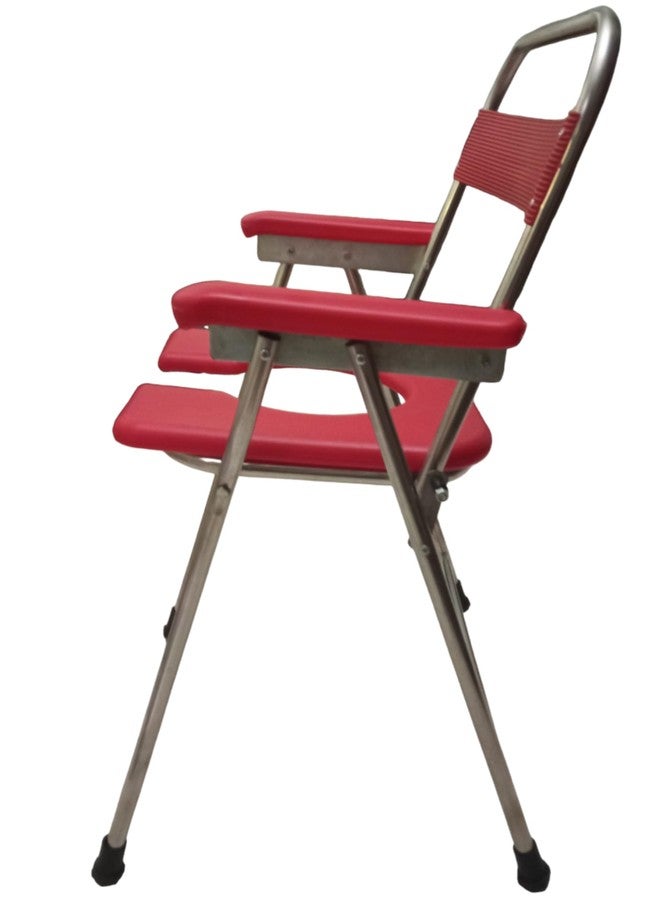 Stainless Steel Toilet Chair, Foldable, Stainless Steel Commode, Bathroom Chair, for Elderly, Disabled and Pregnant Women, Lightweight, Portable, Anti-Skid, Support Upto 100Kg (Red, Normal) - Image 5