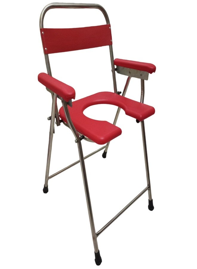 Stainless Steel Toilet Chair, Foldable, Stainless Steel Commode, Bathroom Chair, for Elderly, Disabled and Pregnant Women, Lightweight, Portable, Anti-Skid, Support Upto 100Kg (Red, Normal) - Image 1