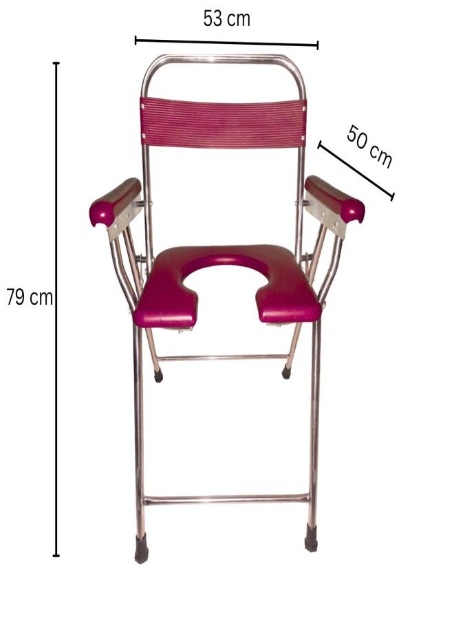 Stainless Steel Toilet Chair, Foldable, Stainless Steel Commode, Bathroom Chair, for Elderly, Disabled and Pregnant Women, Lightweight, Portable, Anti-Skid, Support Upto 100Kg (Red, Normal) - Image 3
