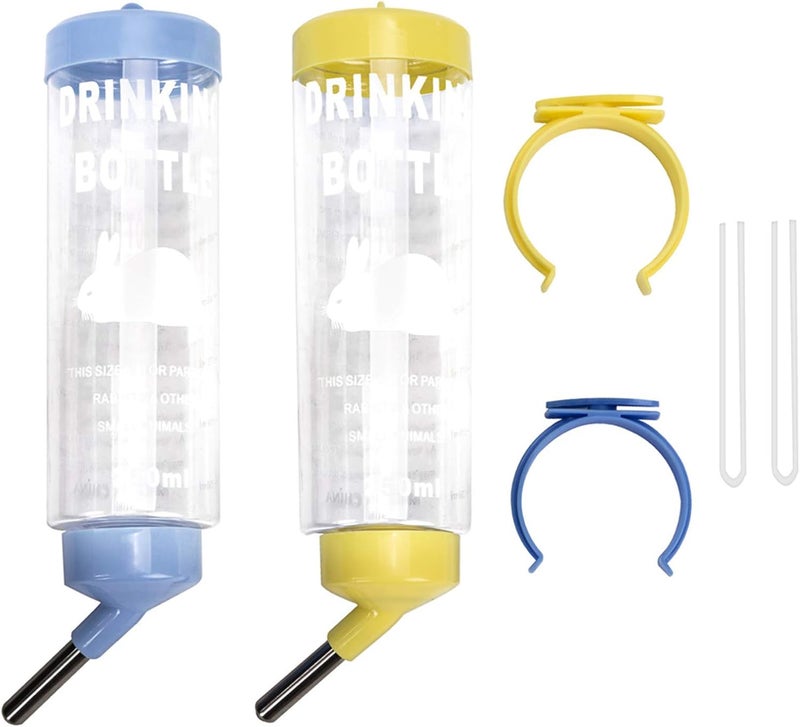 Depets 2PCS 8.45 oz No Drip Small Animal Water Bottle, Cage Water Bottles for Small Pet/Bunny/Ferret/Hamster/Guinea Pig/Rabbit - Image 1