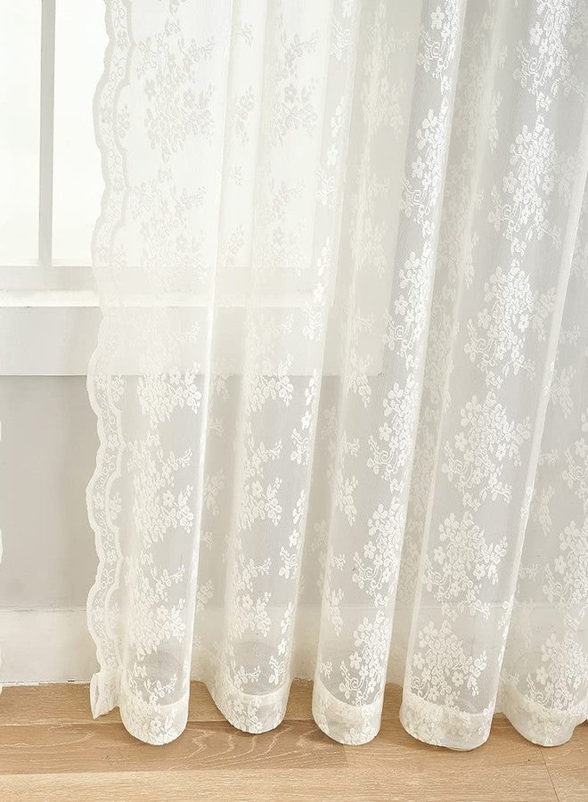 YJ YANJUN Floral Lace Curtains 96 inches Long 2 Panels Set French Country Shabby Chic Sheer Curtains for Living Room Window Light Filtering Rod Pocket 52 x 96 Inch Ivory - Image 4