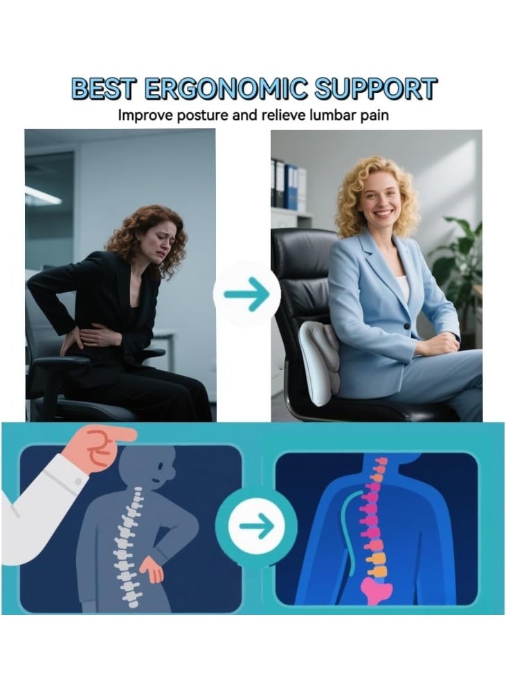 SYOSI Inflatable Lumbar Support Pillow, Portable Travel Lower Back Cushion with Adjustable Firmness, Posture Correction Pillow for Airplane Seats, Office Chairs, Car Rides, and Home Use (Grey) - Image 2