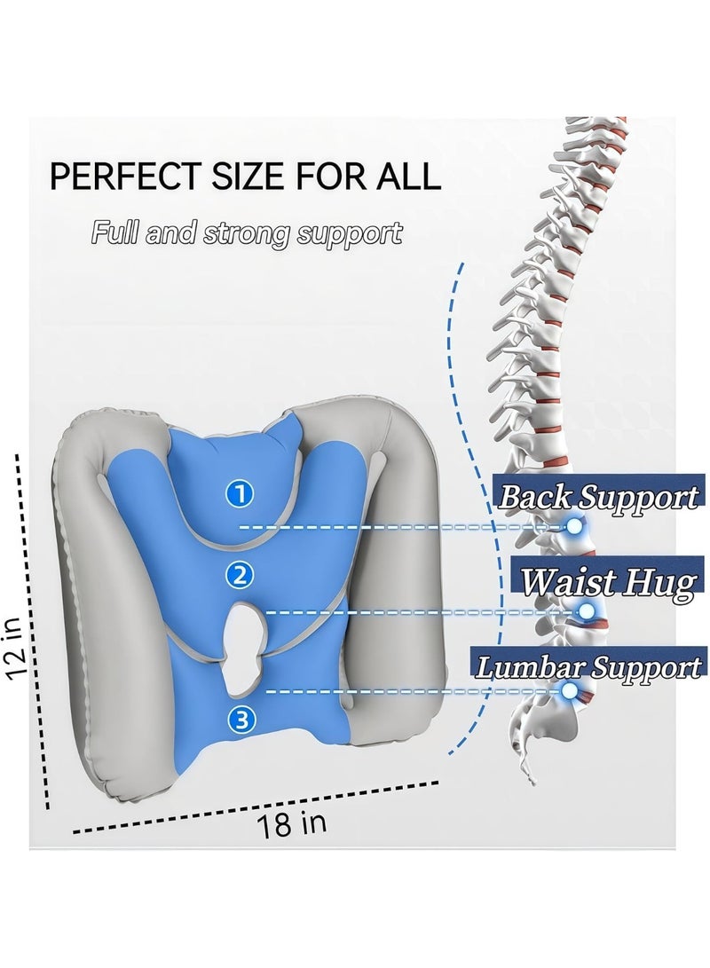 SYOSI Inflatable Lumbar Support Pillow, Portable Travel Lower Back Cushion with Adjustable Firmness, Posture Correction Pillow for Airplane Seats, Office Chairs, Car Rides, and Home Use (Grey) - Image 4