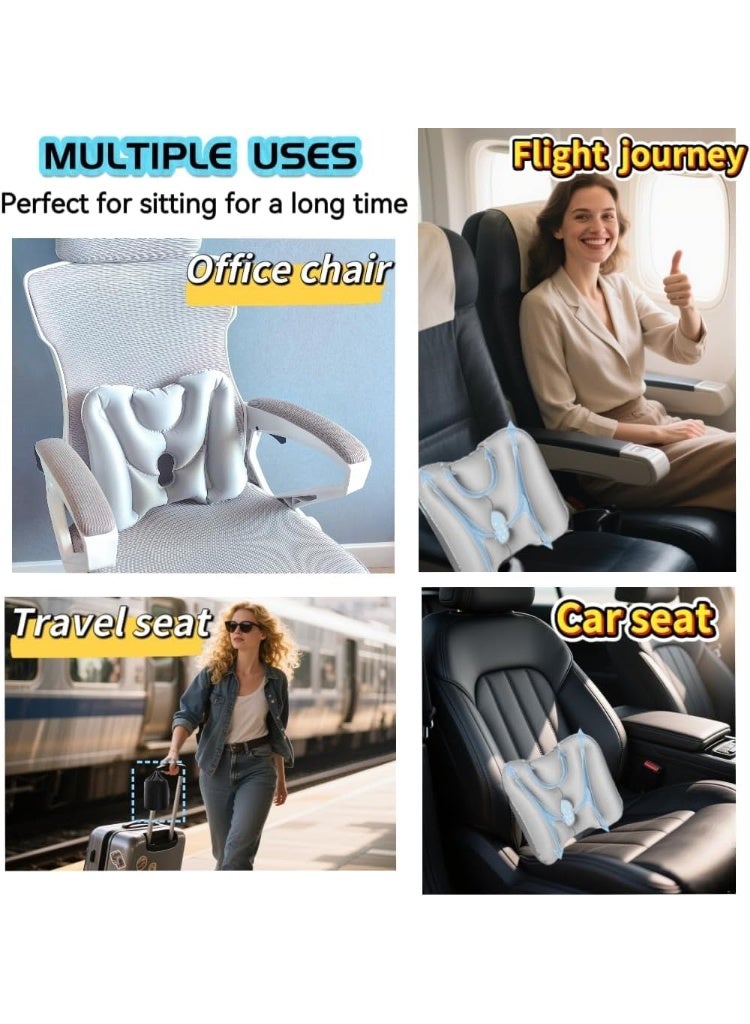 SYOSI Inflatable Lumbar Support Pillow, Portable Travel Lower Back Cushion with Adjustable Firmness, Posture Correction Pillow for Airplane Seats, Office Chairs, Car Rides, and Home Use (Grey) - Image 3