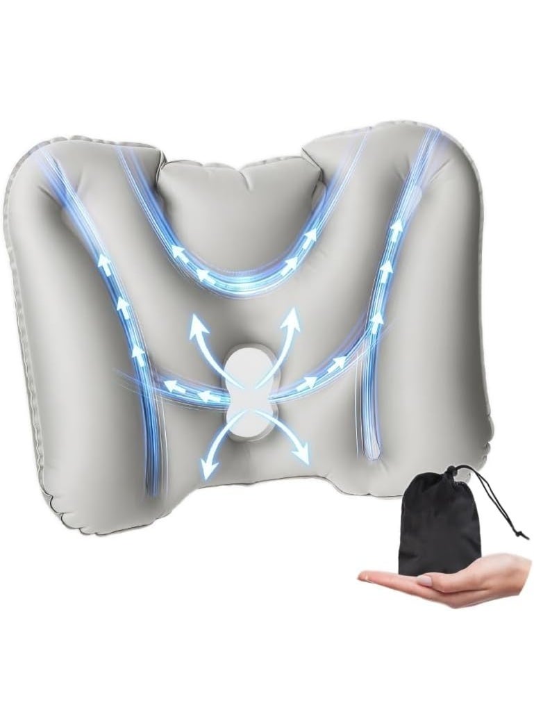 SYOSI Inflatable Lumbar Support Pillow, Portable Travel Lower Back Cushion with Adjustable Firmness, Posture Correction Pillow for Airplane Seats, Office Chairs, Car Rides, and Home Use (Grey) - Image 1