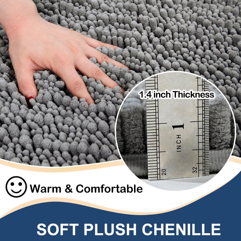 Arotive Arotive Chenille Bathroom Rug Mat  Extra Soft Thick Absorbent Shaggy Bath Rugs  Non-Slip Machine Wash Dry Plush Bath Runner Mats for Bathroom  Living Room  and Laundry Room (54""x24""  Grey)  - Image 1