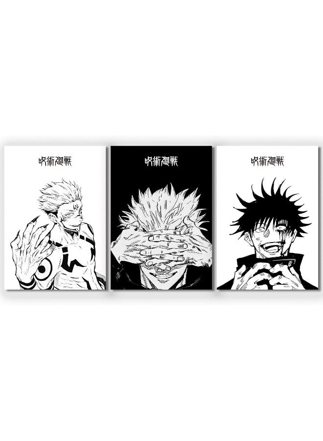 Emoda Home Trove 3 Piece Poster, Jujutsu Kaisen Canvas Wall Art, Gojo Satoru Black and White Manga Art Kinji Hakari Print Painting for Room Decor Anime Artwork Fan Gift 12‘’x16‘’ Unframed - Image 1