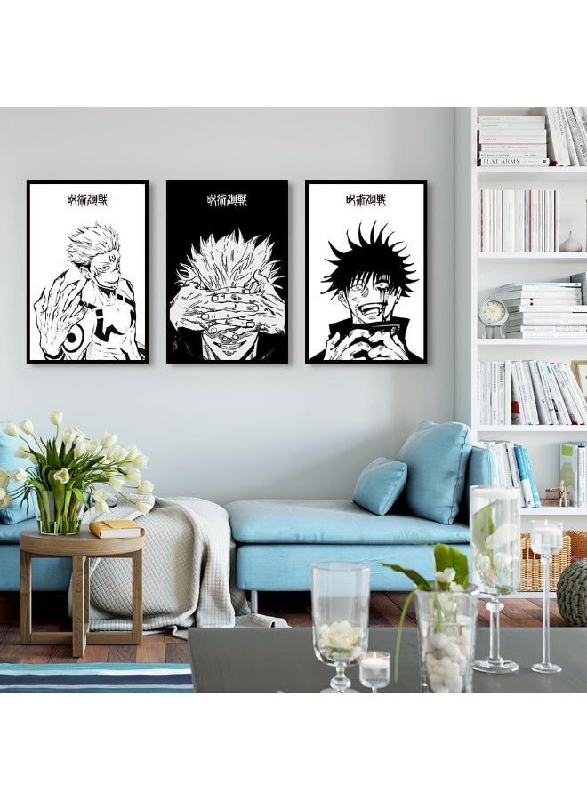 Emoda Home Trove 3 Piece Poster, Jujutsu Kaisen Canvas Wall Art, Gojo Satoru Black and White Manga Art Kinji Hakari Print Painting for Room Decor Anime Artwork Fan Gift 12‘’x16‘’ Unframed - Image 4