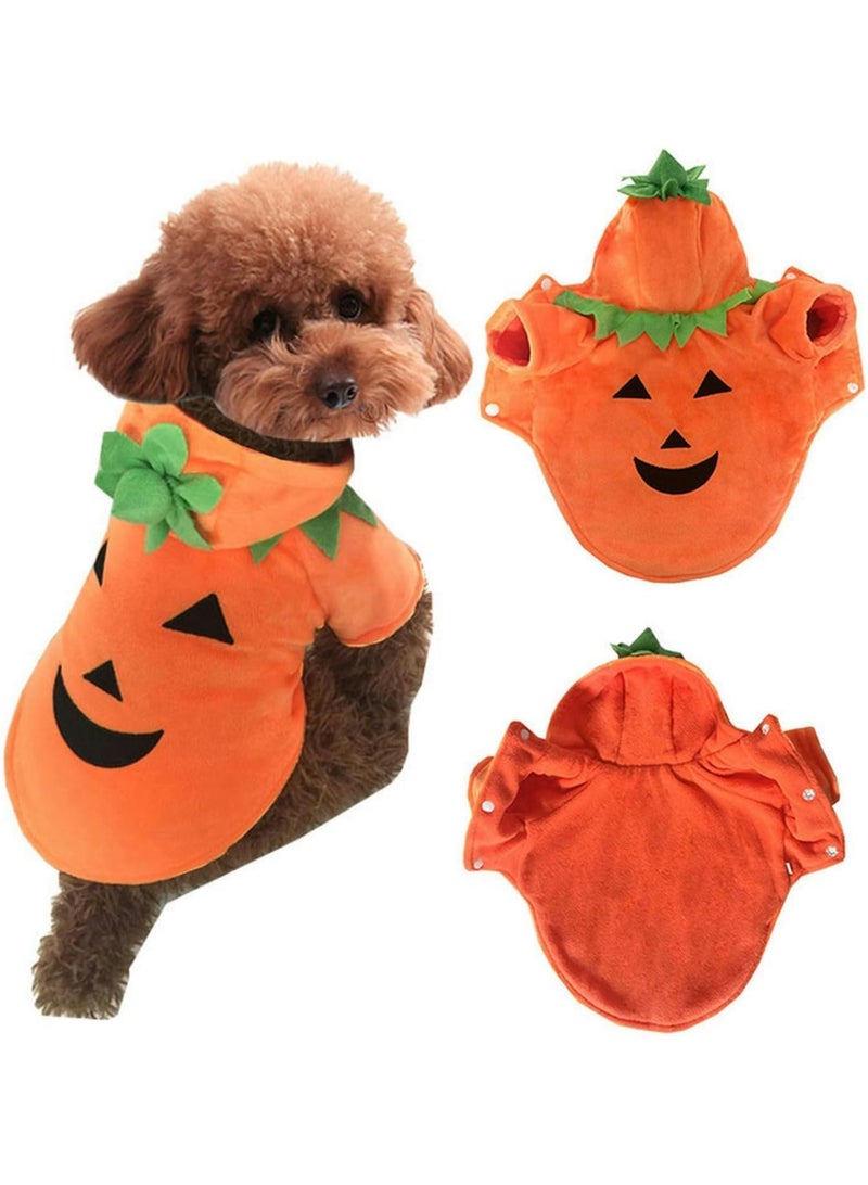 VUCATIN زي هالوين على شكل قرع للكلاب والقطط، ملابس تنكرية للحيوانات الأليفة، ملابس بغطاء رأس من الصوف، سترة، معطف، أزياء هالوين للكلاب والجراء والقطط - Image 1