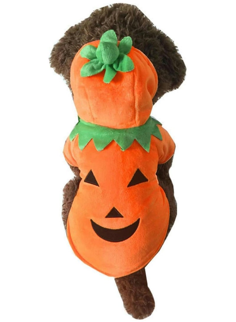 VUCATIN زي هالوين على شكل قرع للكلاب والقطط، ملابس تنكرية للحيوانات الأليفة، ملابس بغطاء رأس من الصوف، سترة، معطف، أزياء هالوين للكلاب والجراء والقطط - Image 2