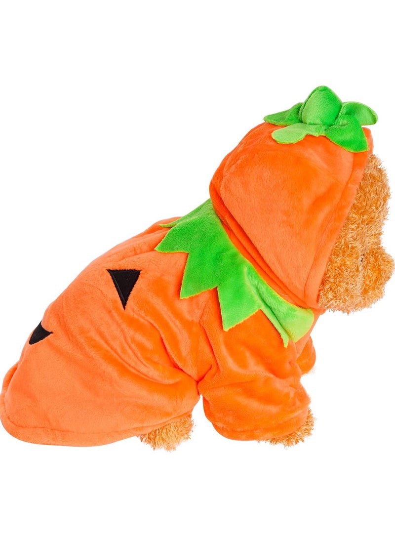 VUCATIN زي هالوين على شكل قرع للكلاب والقطط، ملابس تنكرية للحيوانات الأليفة، ملابس بغطاء رأس من الصوف، سترة، معطف، أزياء هالوين للكلاب والجراء والقطط - Image 3