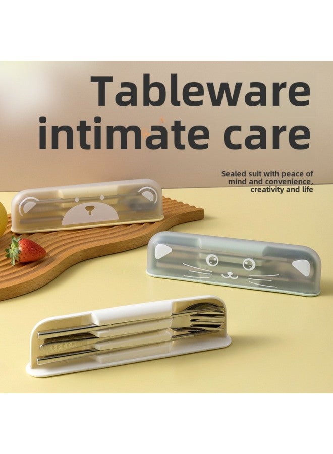 Stainless Steel Chopsticks Spoon Suit Portable Box Tableware Children Primary School School Special Storage Box Three-piece Set-Specifications:304 Portable Tableware Box Three-piece Set-Color:Yellow - Image 3
