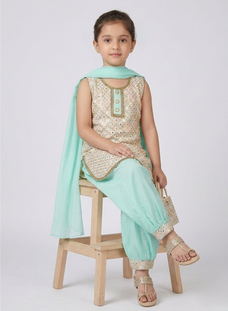 babyqlo Girls Mint Green Sleeveless Ethnic Set - Image 4