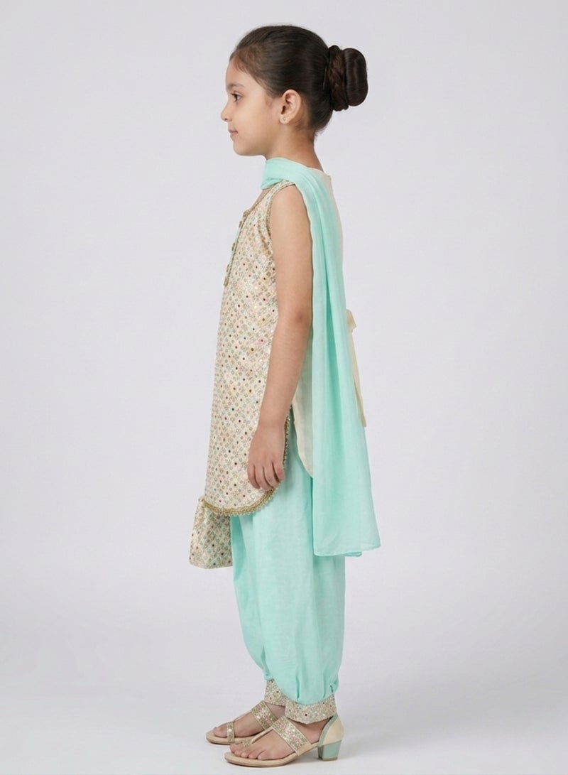 babyqlo Girls Mint Green Sleeveless Ethnic Set - Image 5