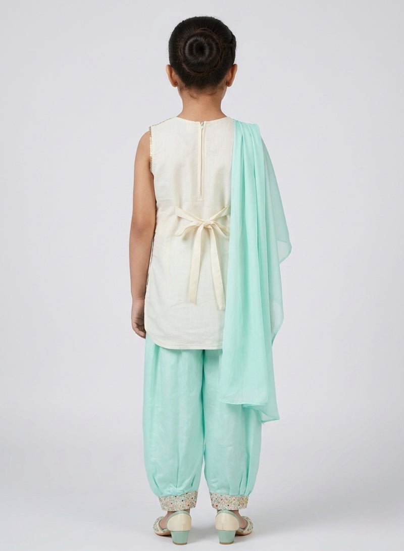 babyqlo Girls Mint Green Sleeveless Ethnic Set - Image 3