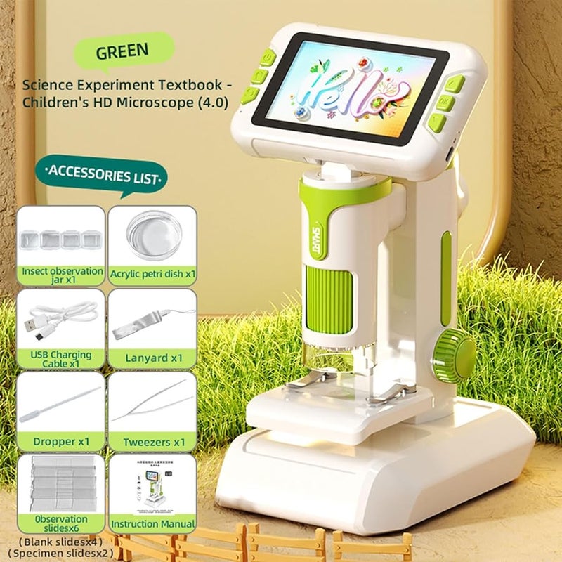 Kids Microscope Kit 4 Inch HD Screen Portable Handheld Science Educational Kit for Children Age 5 18 - Image 2