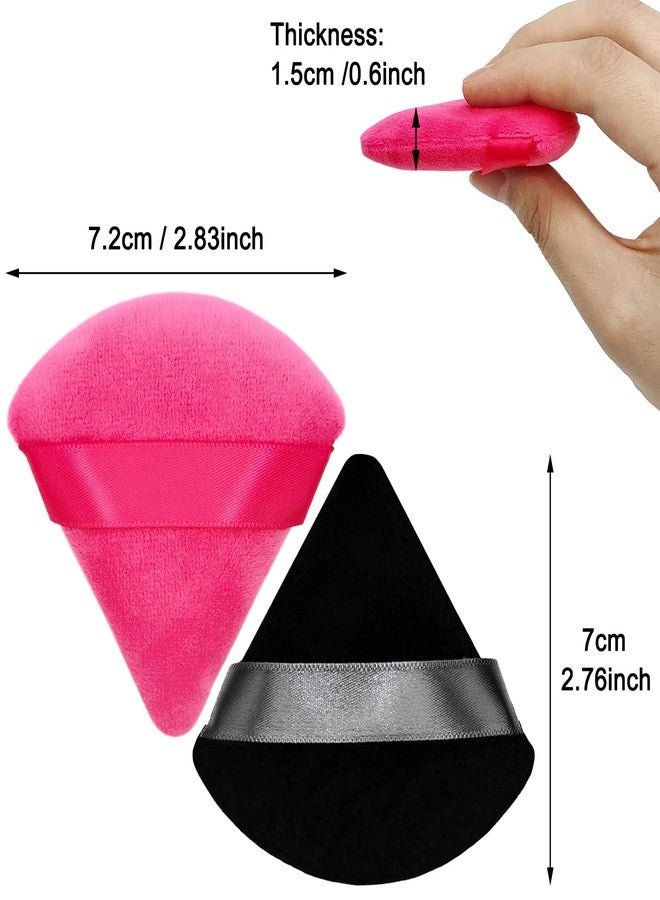 Scartink 12 Pieces Cosmetic Powder Puff,2.76 inch Portable Soft Sponge Setting Face Puffs,Triangle Velvet Powder Puff with Ribbon Band Handle for Loose Powder Body Powder Makeup Tool(Black,Rose Red) - Image 3