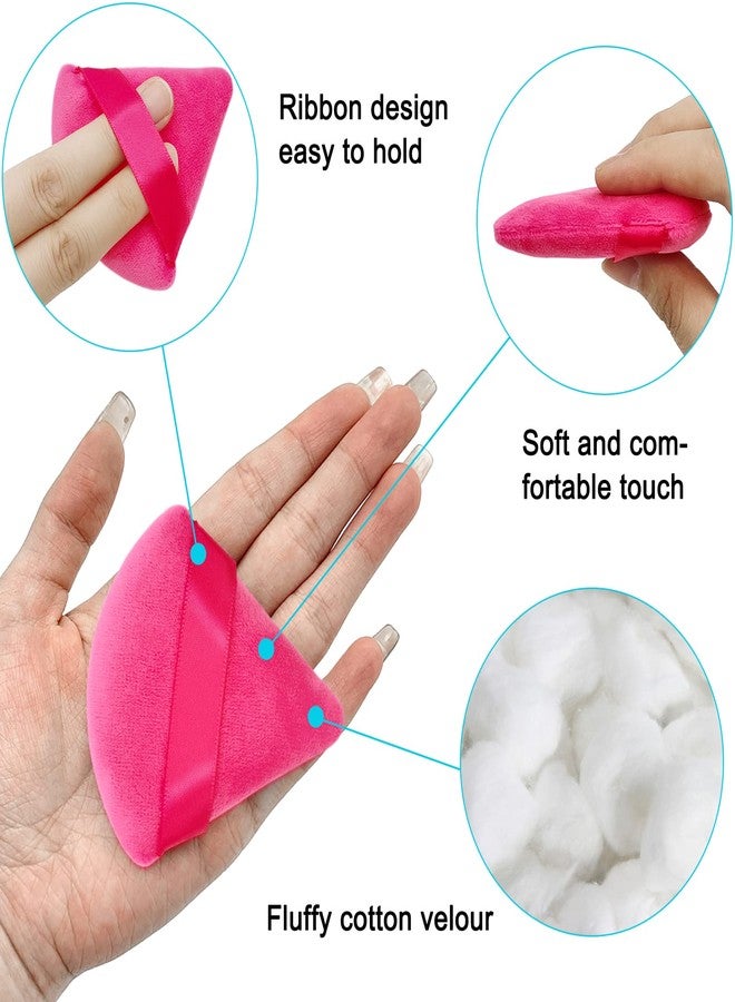 Scartink 12 Pieces Cosmetic Powder Puff,2.76 inch Portable Soft Sponge Setting Face Puffs,Triangle Velvet Powder Puff with Ribbon Band Handle for Loose Powder Body Powder Makeup Tool(Black,Rose Red) - Image 4