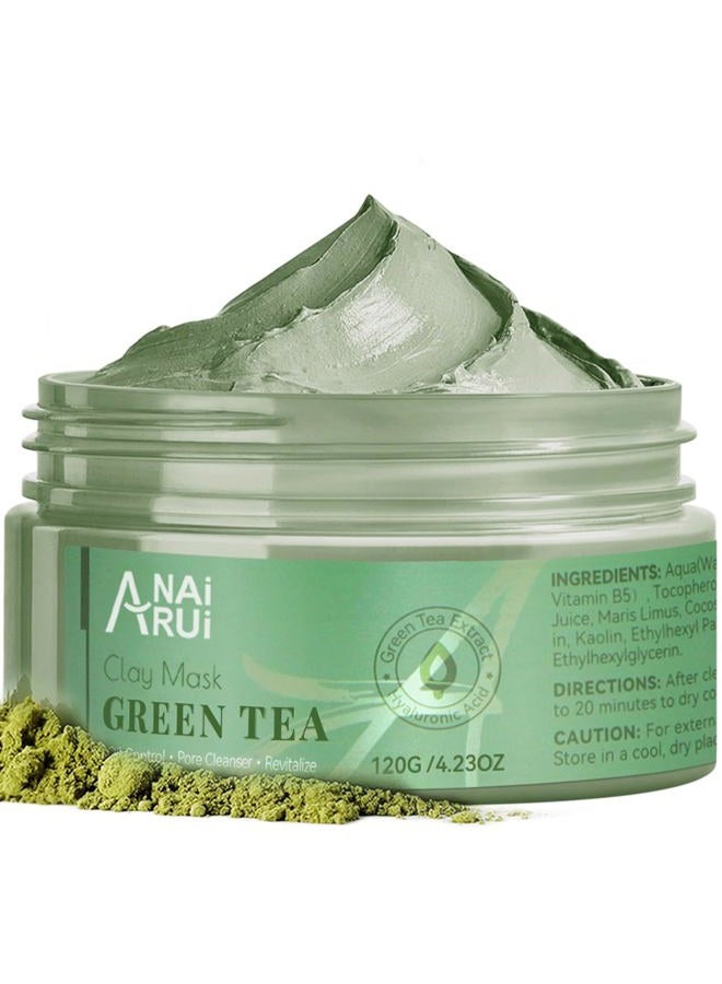 ANAI RUI Green Tea Mask, Clay Mask for Poreless Deep Cleanse, Green Tea Face Mask Blackhead Remover with Kaolin, Aloe, Collagen, Pore Minimizer, Hydrating, Moisturizing - Image 1