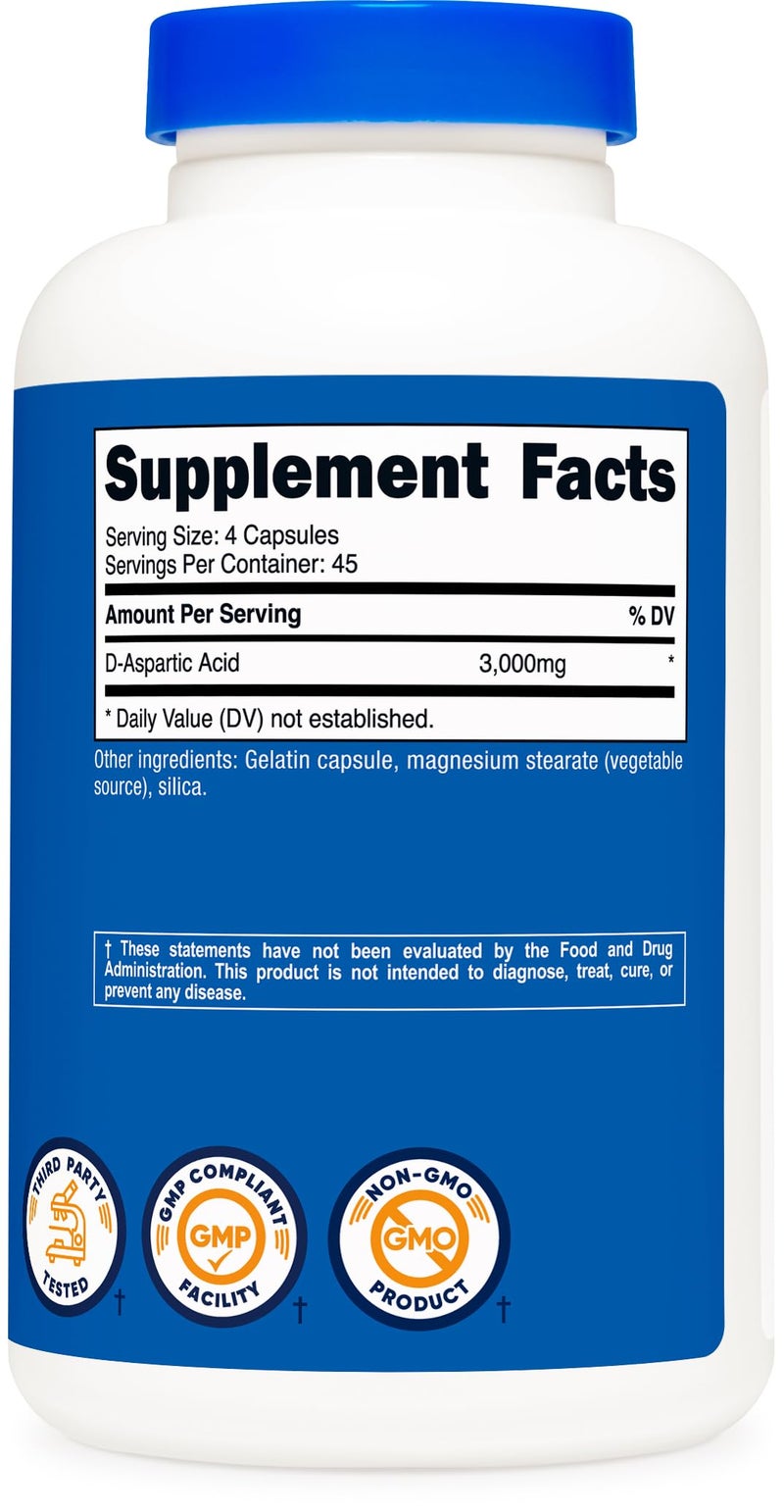 Nutricost D-Aspartic Acid (DAA) Capsules 3000mg Per Serving (180 Capsules) - Non-GMO - Image 5