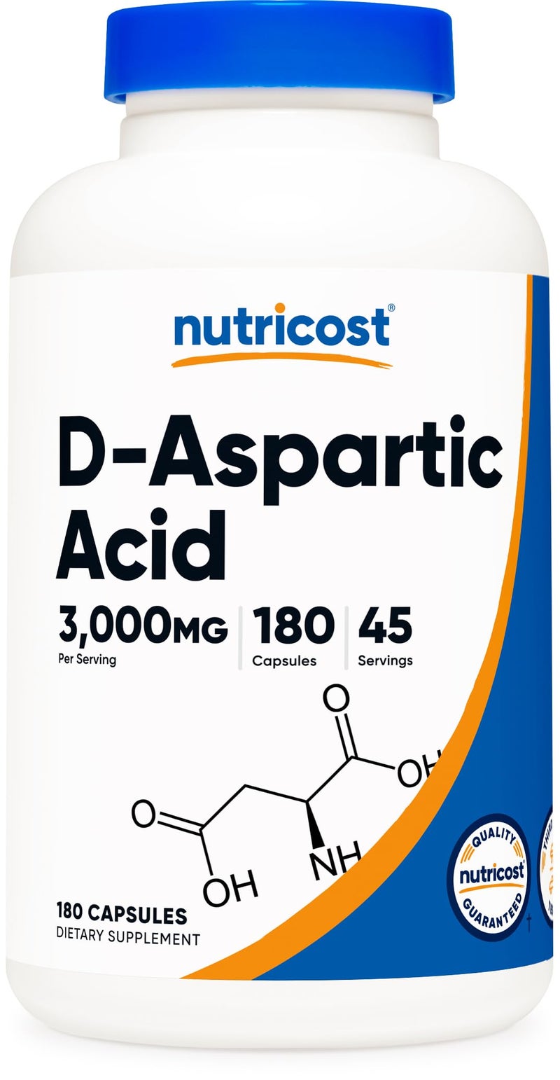 Nutricost D-Aspartic Acid (DAA) Capsules 3000mg Per Serving (180 Capsules) - Non-GMO - Image 1