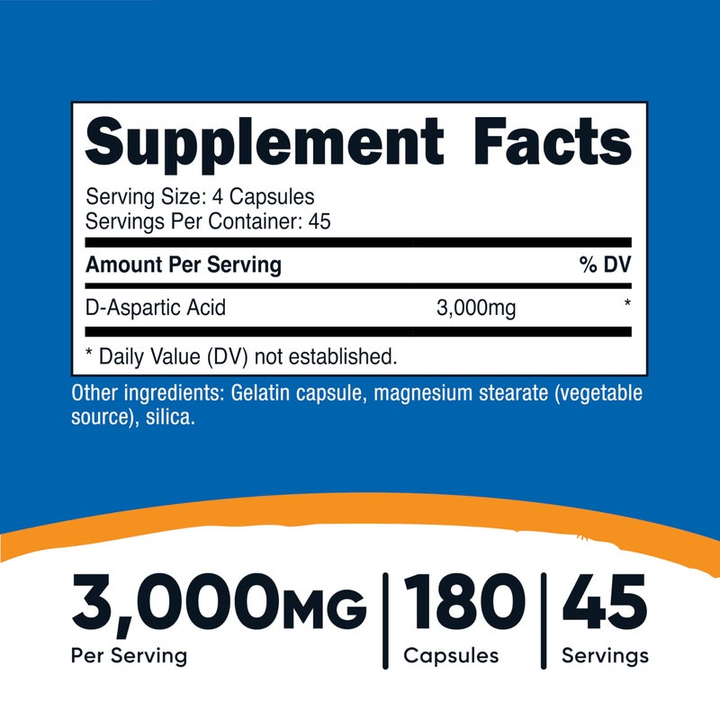 Nutricost D-Aspartic Acid (DAA) Capsules 3000mg Per Serving (180 Capsules) - Non-GMO - Image 2